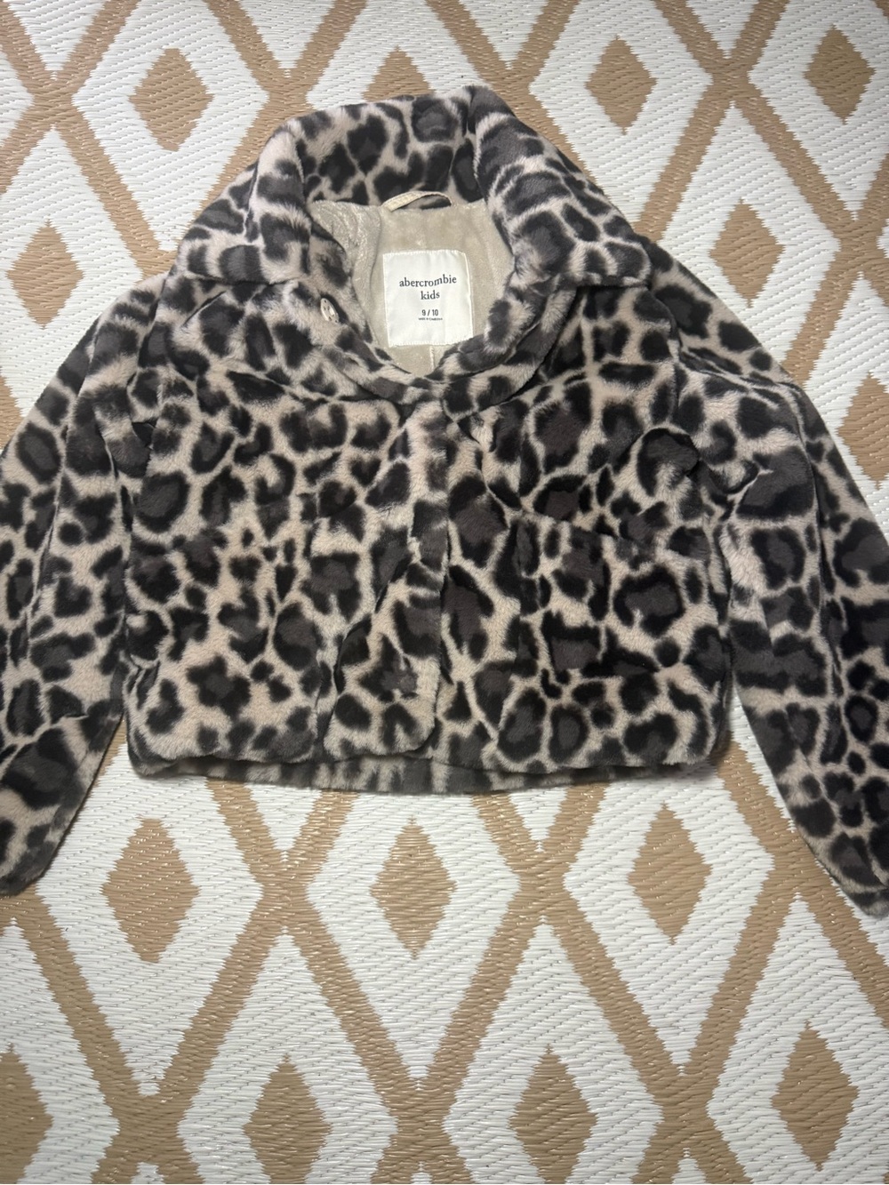 abercrombie kids Black and Cream Leopard Faux-Fur Pea Coat